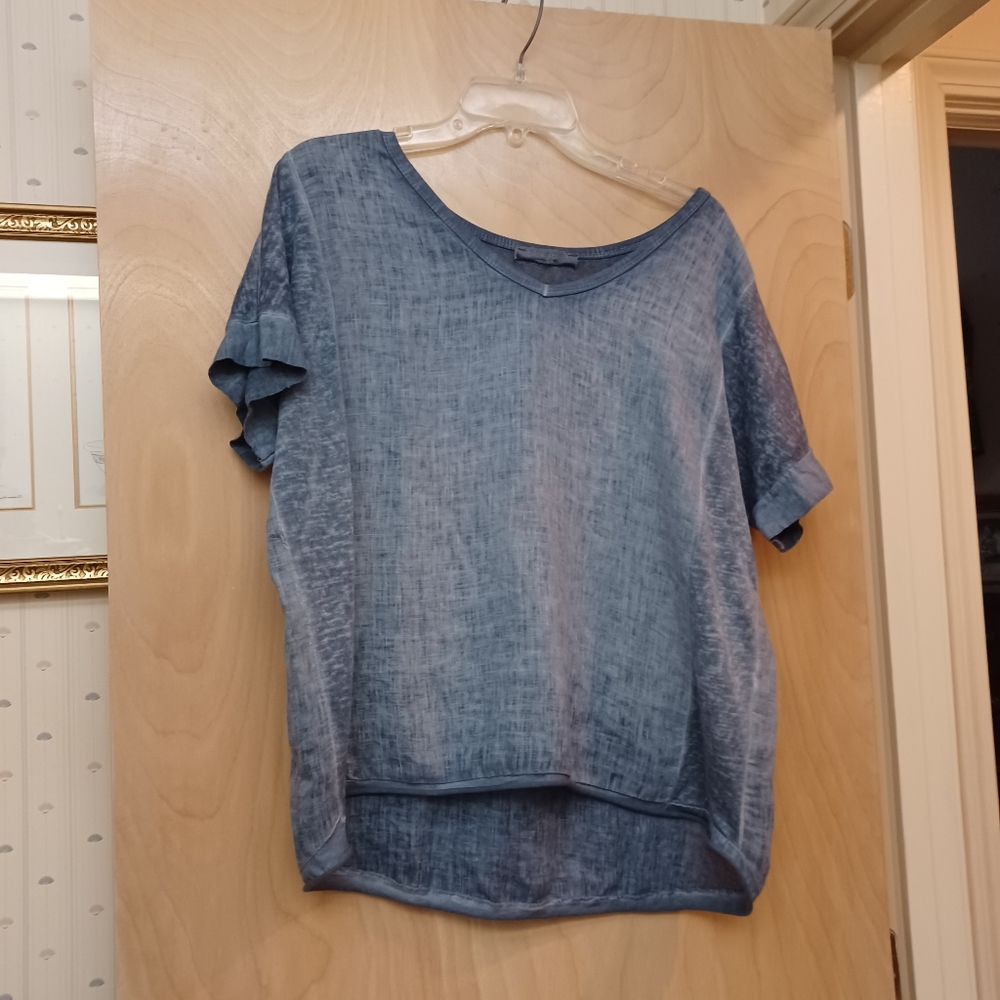 Pistache Blue Linen mineral wash Tunic Top L Xl